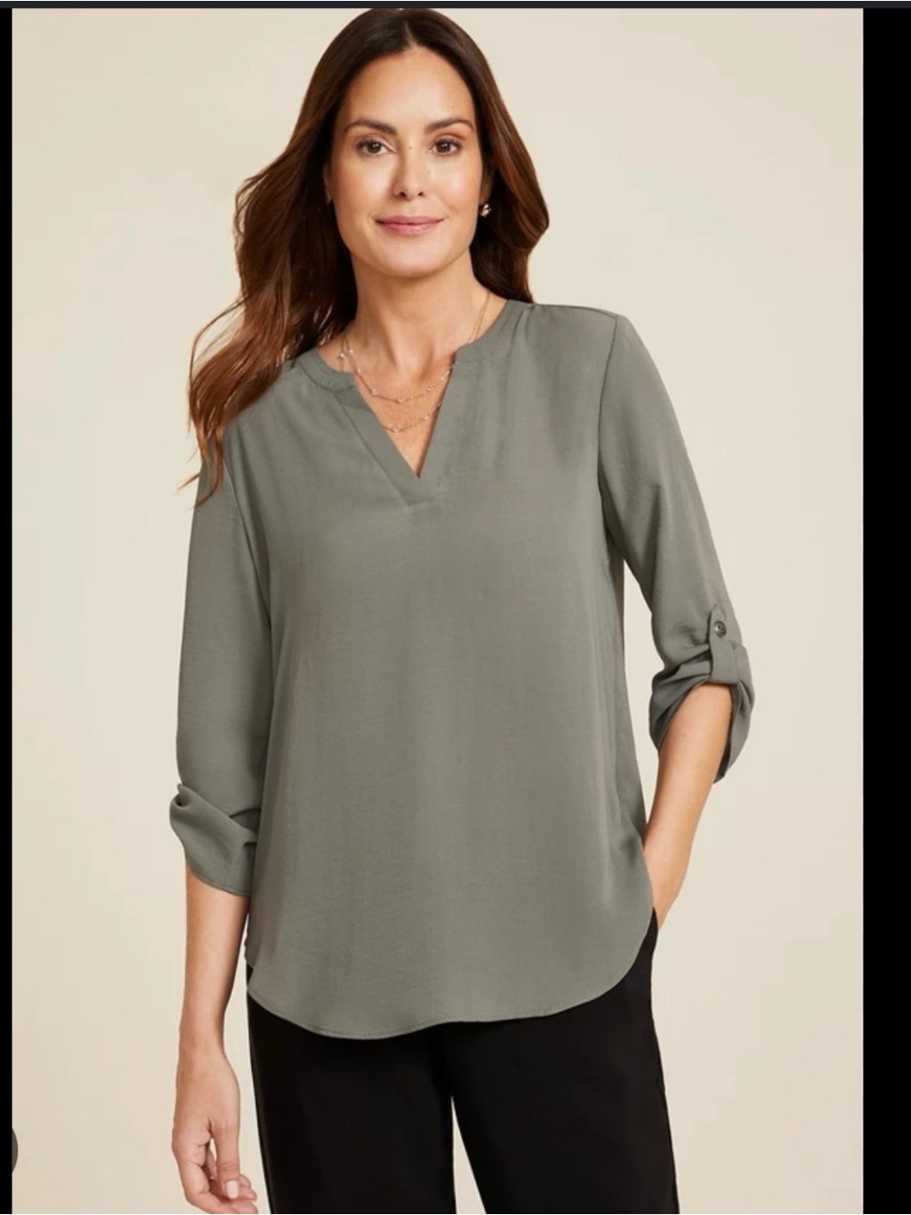 Maurices Olive Green 3/4 Sleeve Popover Blouse